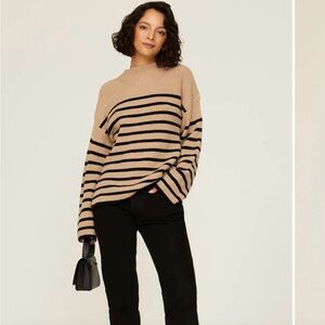 Rails Striped Tan and Black Funnel Neck Sweater